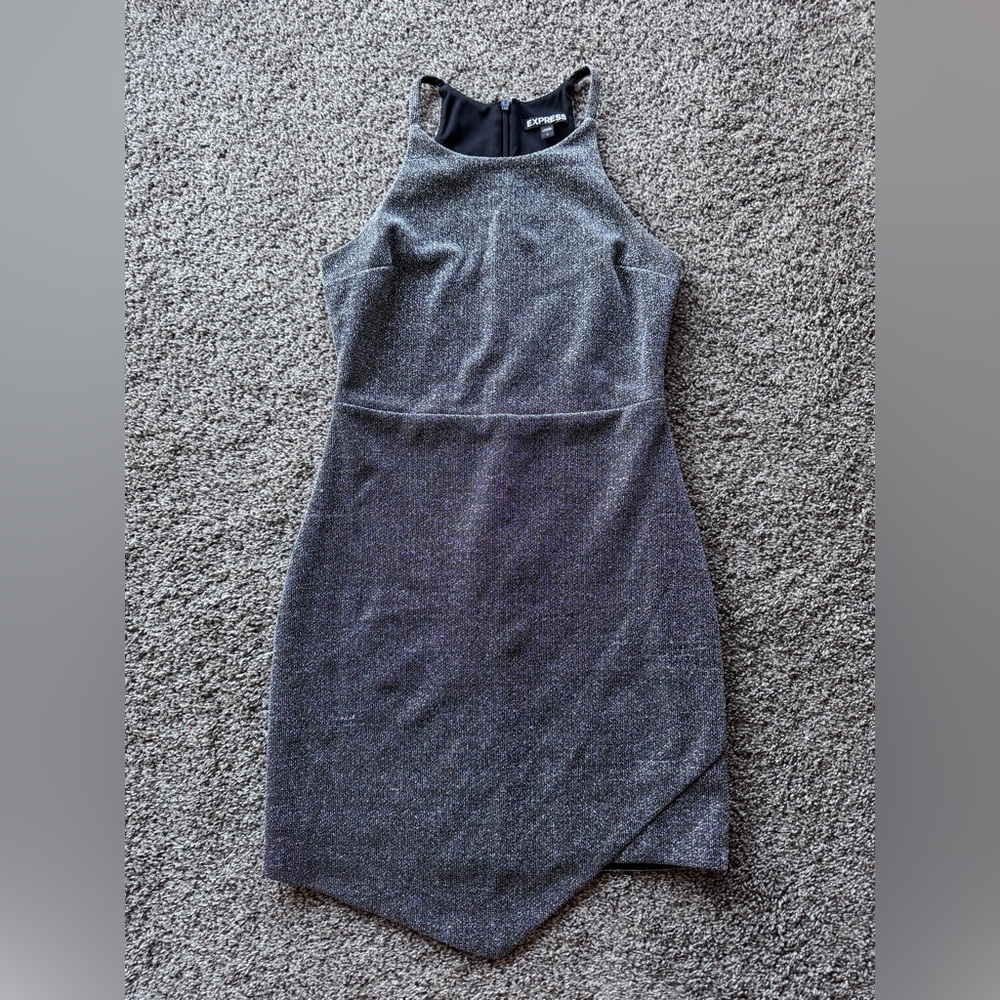 Express Metallic Charcoal Halter Mini Dress